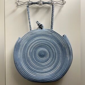 Light Blue Beach Straw Shoulder Tote Bag